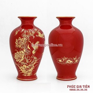 Mai bình vẽ vàng sen hạc phú quý, cao 30cm