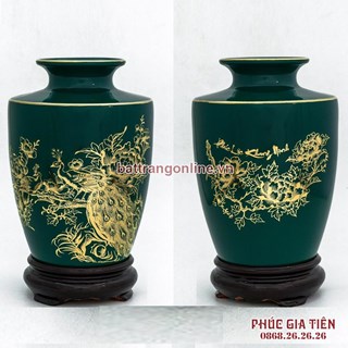 Bình vẽ vàng công mẫu đơn xanh cao 22cm