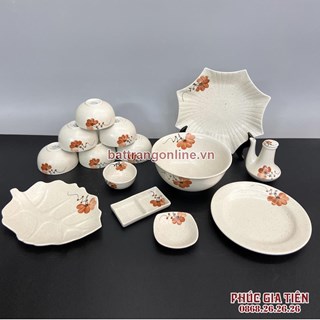 Bộ đồ ăn Bát Tràng vẽ hoa màu cam 14 món