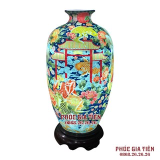 Đèn sứ thấu quang cá chép vượt vũ môn hóa rồng cao 60cm