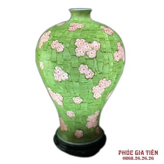 Đèn sứ thấu quang vẽ hoa đào cao 35 cm