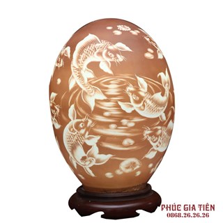 Đèn sứ thấu quang cửu ngư quần hội - cao 40cm