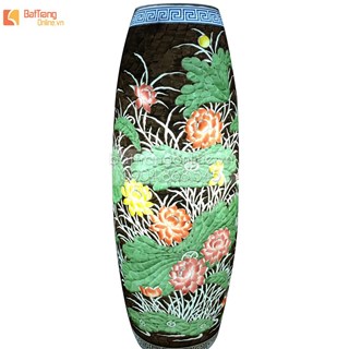 Đèn gốm BATO trang trí để bàn khắc hoa sen - cao 62cm