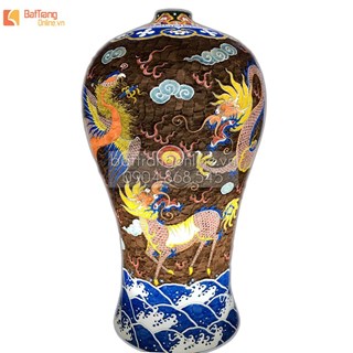 Đèn gốm BATO trang trí để bàn vẽ tứ linh - cao 67cm