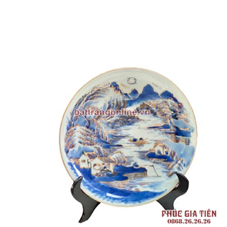 Đĩa cảnh vẽ vàng sơn thủy phi 26cm