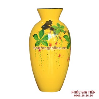 Bình sơn mài dáng thắt vẽ hoa lộc vừng cao 33cm