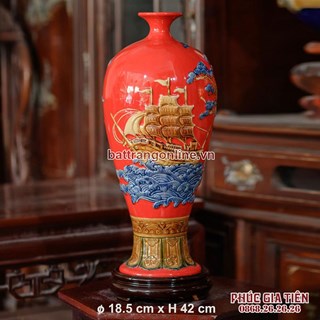 Mai bình thuận buồm xuôi gió nền đỏ cao 42cm