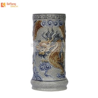 Ống hương Rồng nổi - men rạn cổ - cao 17 cm - đường kính 8 cm