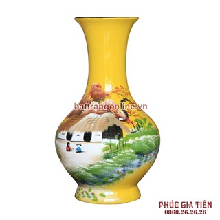 Tỏi sơn mài vẽ cảnh đồng quê nền vàng cao 38cm