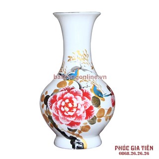 Tỏi sơn mài vẽ hoa mẫu đơn nền trắng cao 38cm