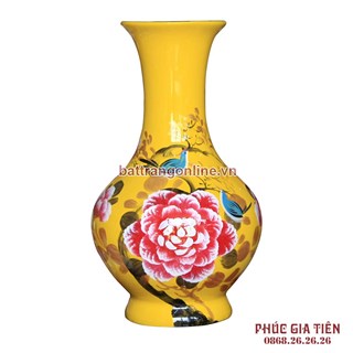 Tỏi sơn mài vẽ hoa mẫu đơn nền vàng cao 38cm