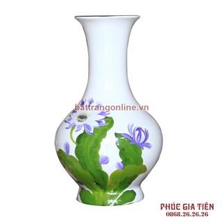 Tỏi sơn mài vẽ hoa tím nền trắng cao 38cm