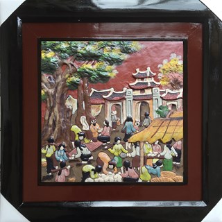 Tranh gốm cảnh chợ quê - 50x50cm