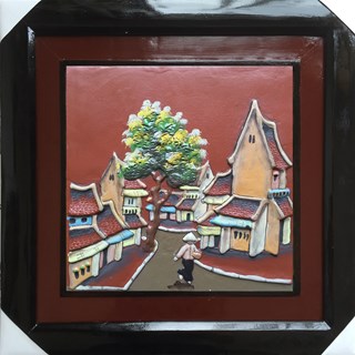 Tranh gốm vẽ phố cổ 01 - 50x50cm