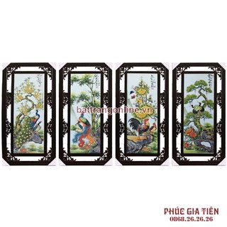 Tranh tứ quý đắp nổi khung gỗ thông 100x50cm