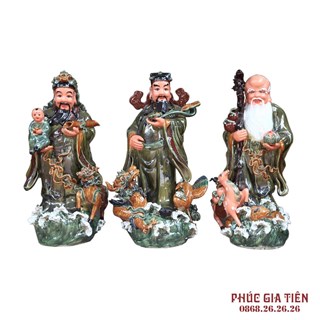 Tượng Phúc Lộc Thọ men màu hổ phách - cao 70cm