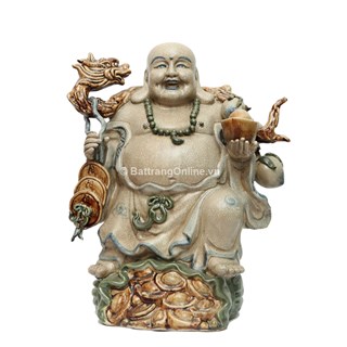 Tượng Di Lặc Gánh Tiền Đào - Men rạn - cao 50cm