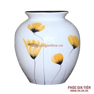 Vò bóng sơn mài hoa vàng nền trắng cao 21cm