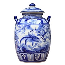 Hũ ngâm rượu chim trĩ hoa phù dung men xanh 50L