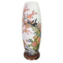 Đèn sứ thấu quang - vẽ hoa đào - cao 62cm