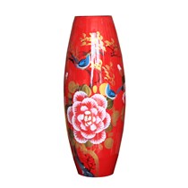 Bình sơn mài bom hoa mẫu đơn nền đỏ cao 40cm